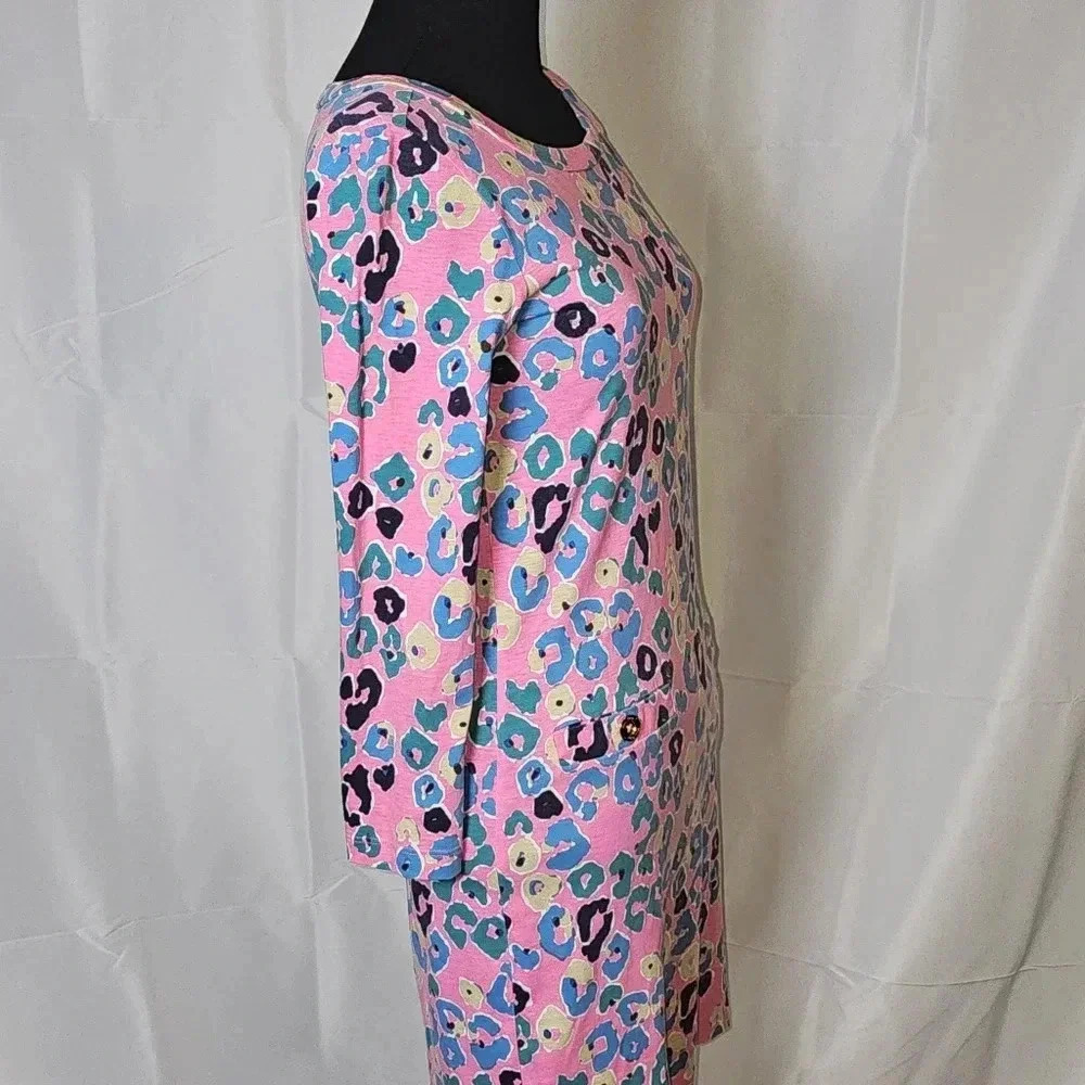 Lilly Pulitzer Corine Paws Off Leopard Pink Multi 3/4 Sleeve Mini Dress XXS - Picture 4 of 12